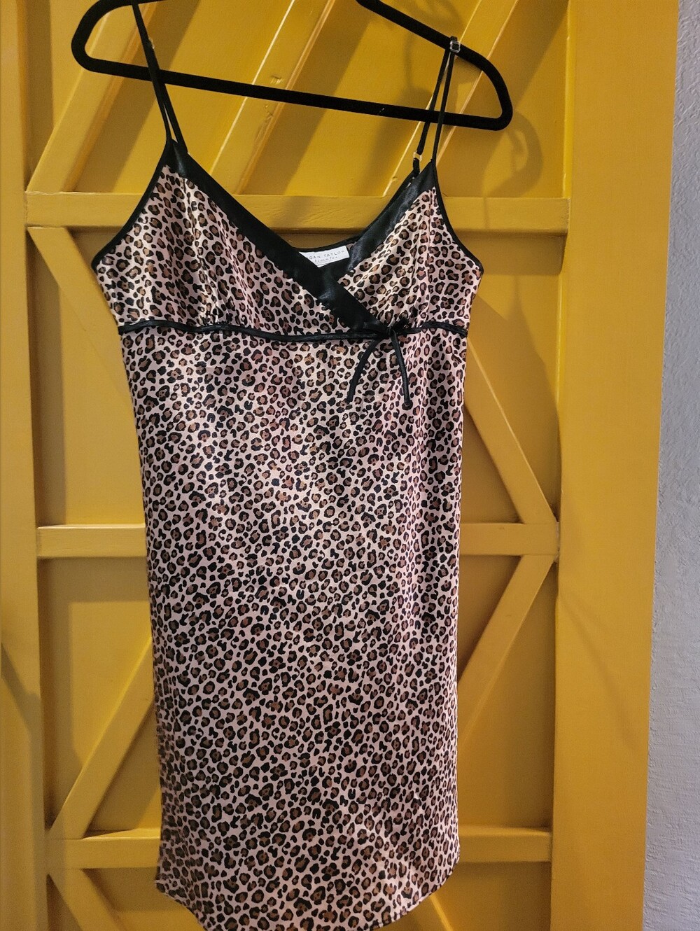 Morgan Taylor Leopard Satin Chemise with Black Trim